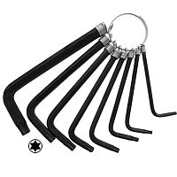 Набор ключей имбусовых TORX (звездочки), 8 шт. (Т9-40), CrV, на кольце, 38921 / 64003 Набор ключей имбусовых TORX (звездочки), 8 шт. (Т9-40), CrV, на кольце, 38921 / 64003