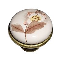 Ручка-кнопка античная бронза+фарфор/лотос, 20542, (100)*** Ручка-кнопка античная бронза+фарфор/лотос, 20542, (100)***